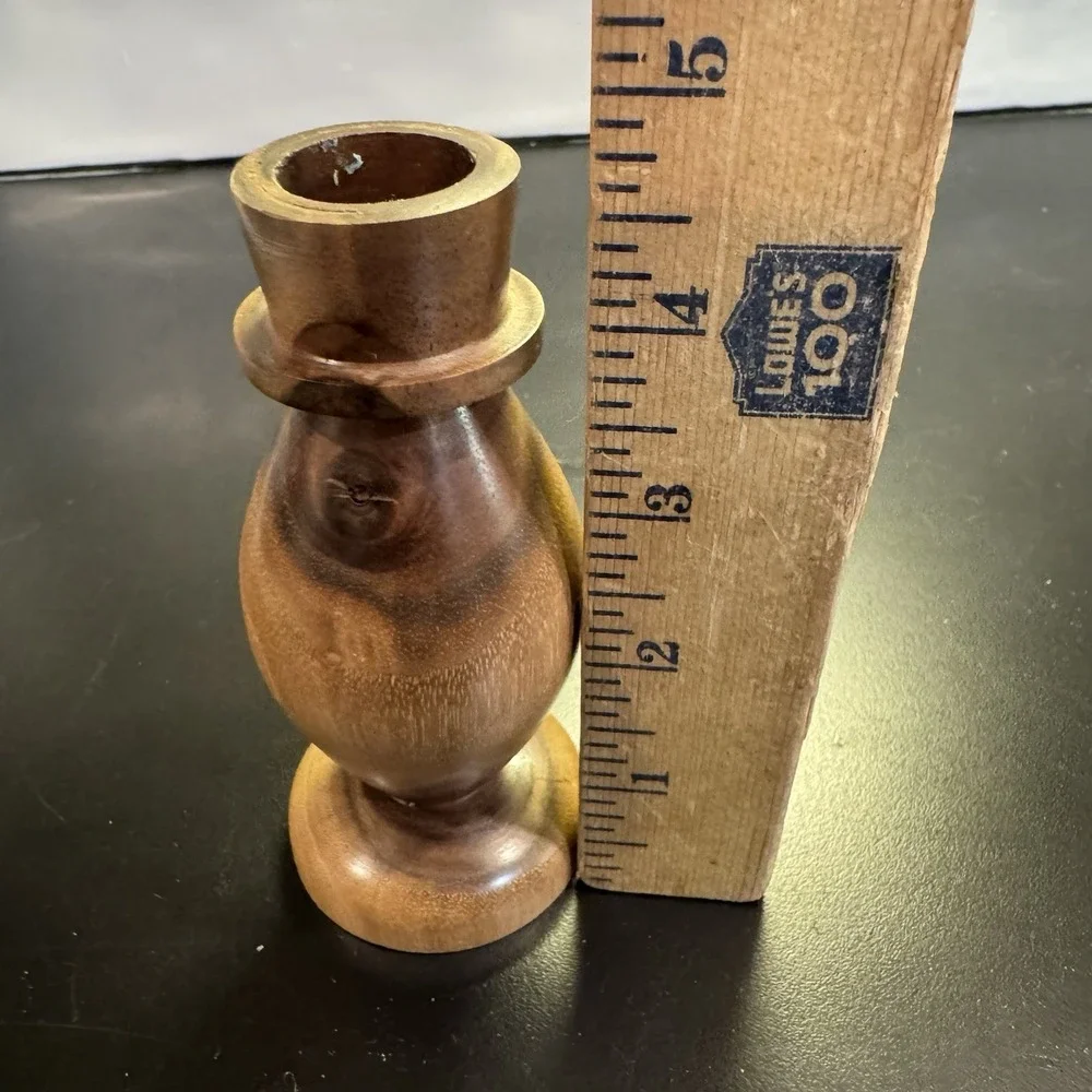 Artisan Signed Hand Crafted Turned Wood Art Decorative Vase‎ Candle Holder